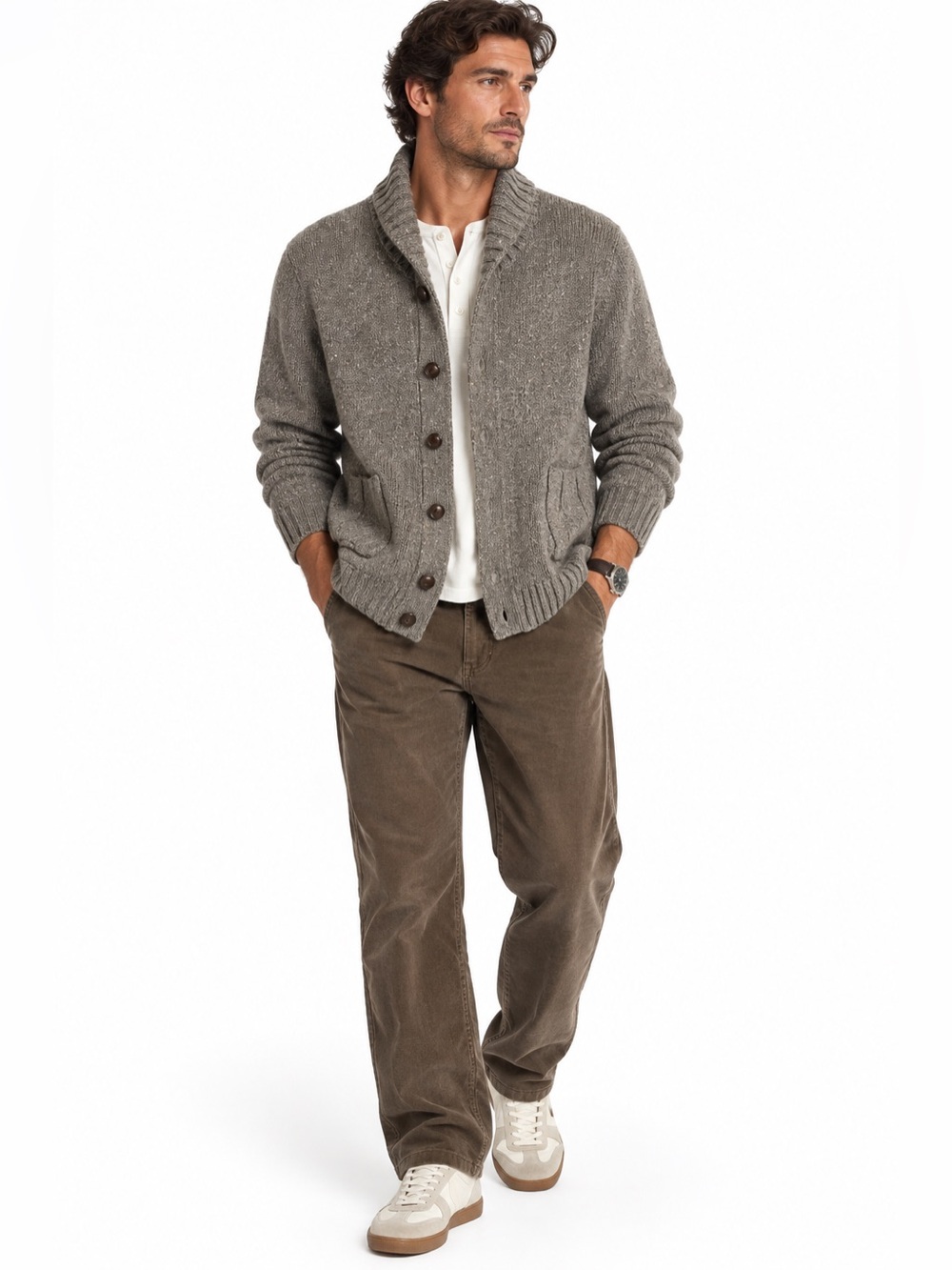 Banana Republic Men’s L Gray Wool Blend Shawl Collar Grandpacore Cardigan